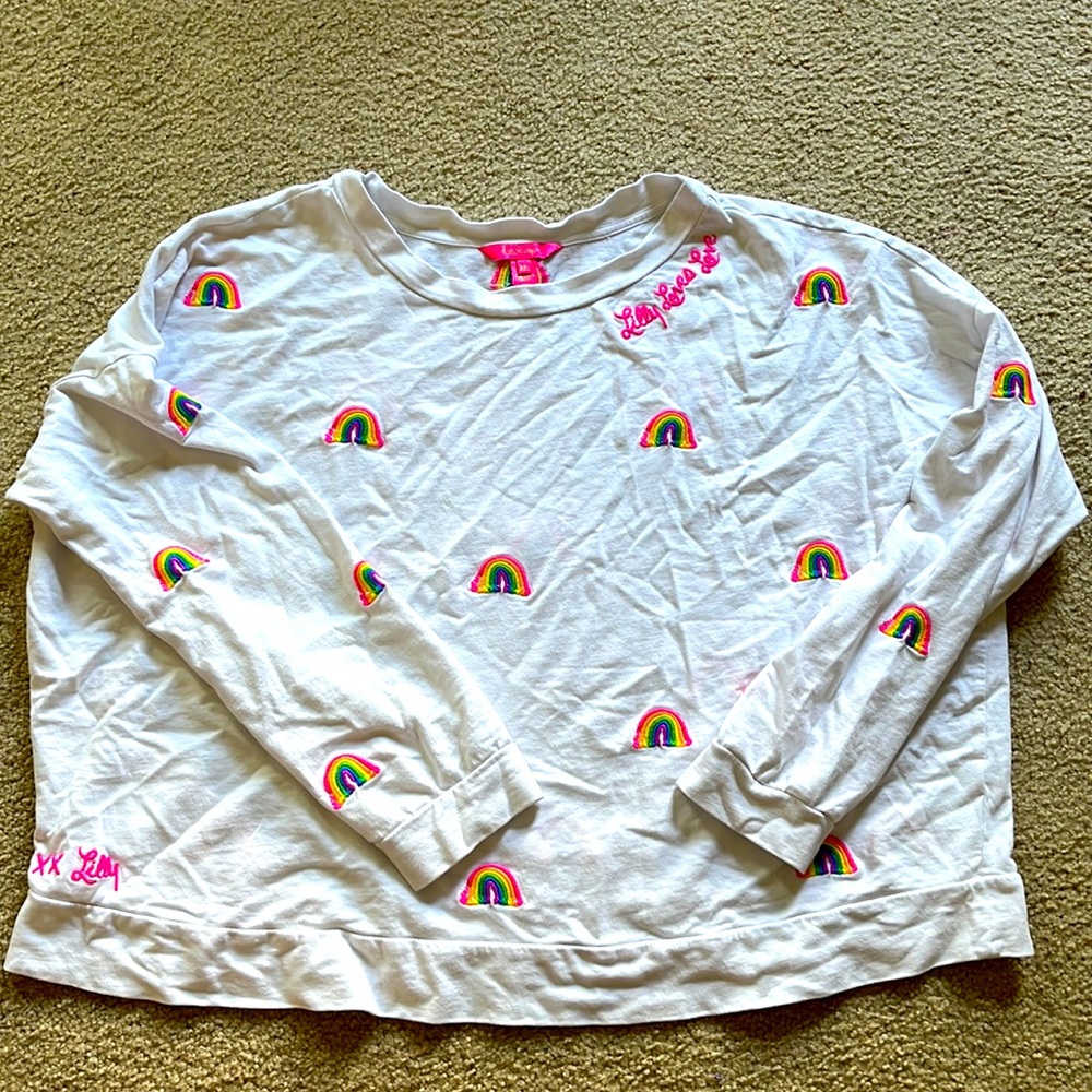❤️ Lilly Pulitzer Sheridan Sweatshirt Top Pullover Rainbow Embroidered XXL